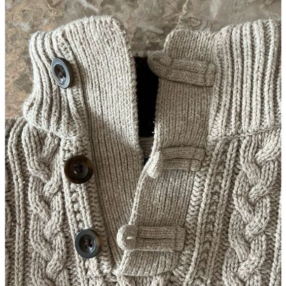 BabyGap, brown/beige sweater, elbow patches, button/hook closure,braided, size 3 - Picture 2 of 9
